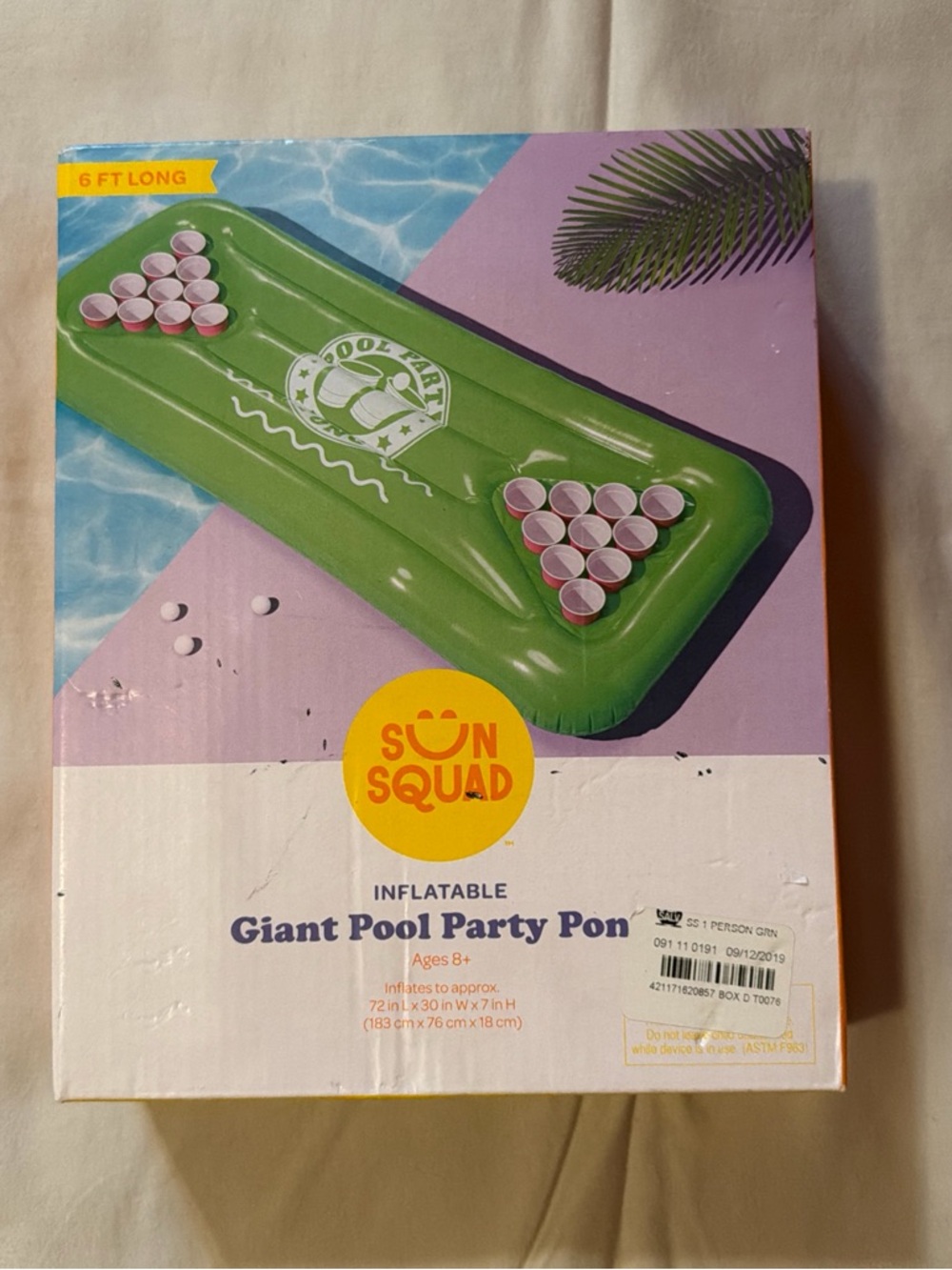 Inflatable Giant Pool Party Pong - Green 6 ft long